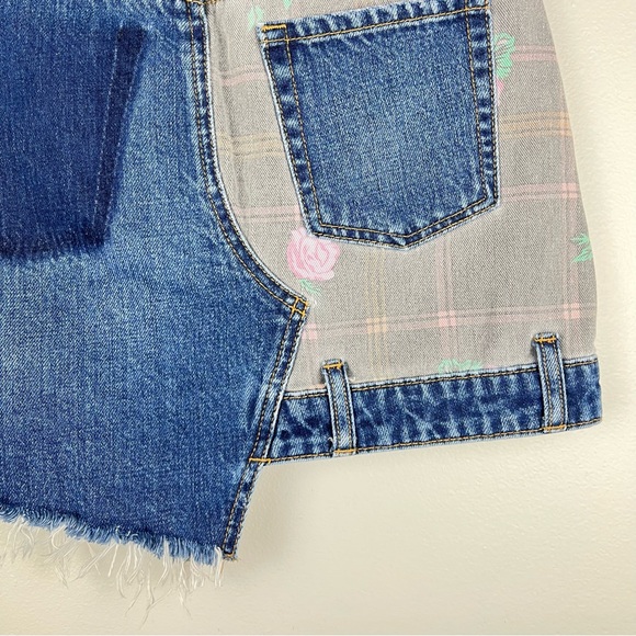 BDG Urban Outfitters Patch Work Fray Floral Denim Skirt Asymmetric (C1) - Picture 7 of 12
